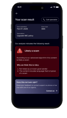 OmniWatch scam assessment screen